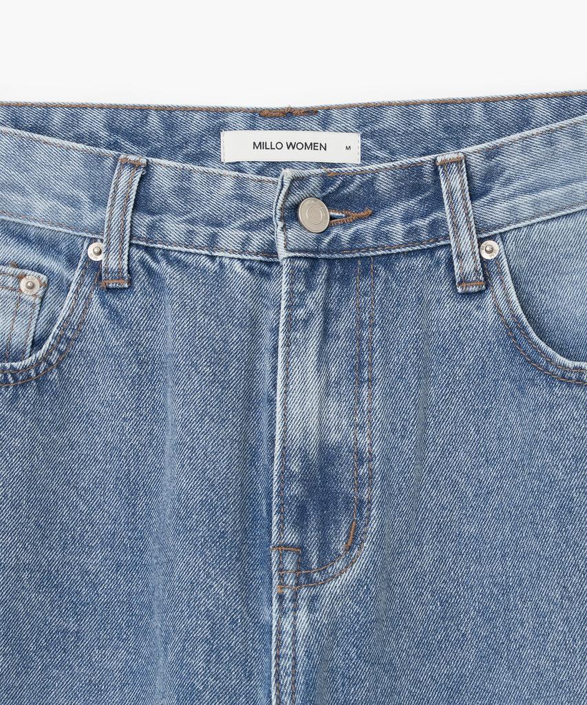 MILLO WOMEN Cutout Patch Wide Jeans [Mid Blue]