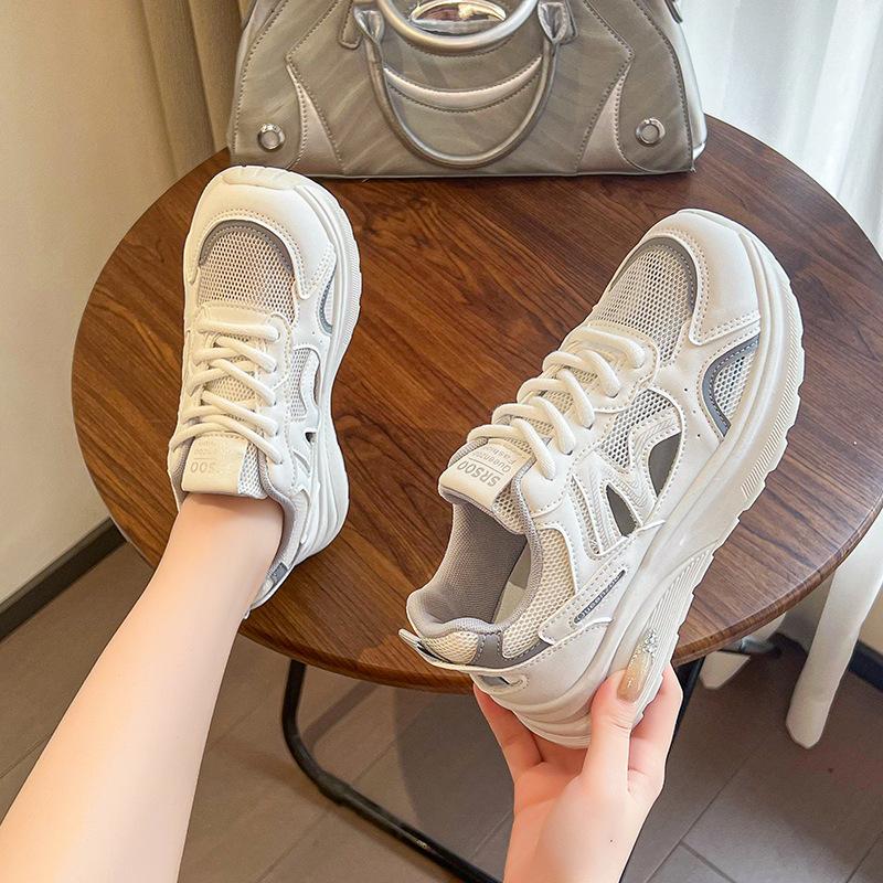 2025 New Shoes Summer Women's Little White Shoes Platform Sole Lightweight Casual Dad Shoes Breathable Mesh Sneakers Women