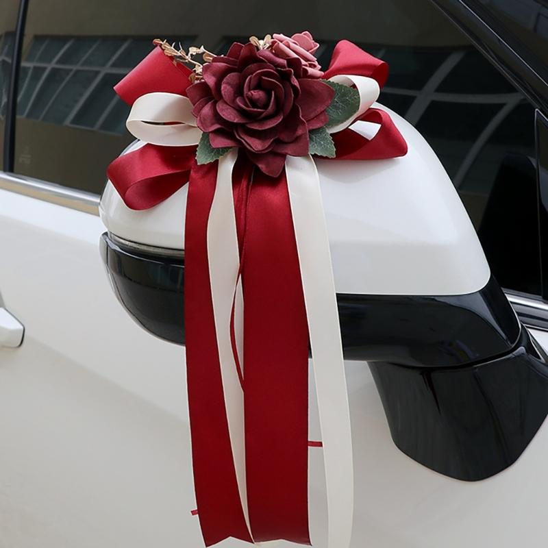 Elegant Wedding Car Door Handle Ribbon Decorations Door Handle Flower Bowknot Decoration for Wedding Car and Venues