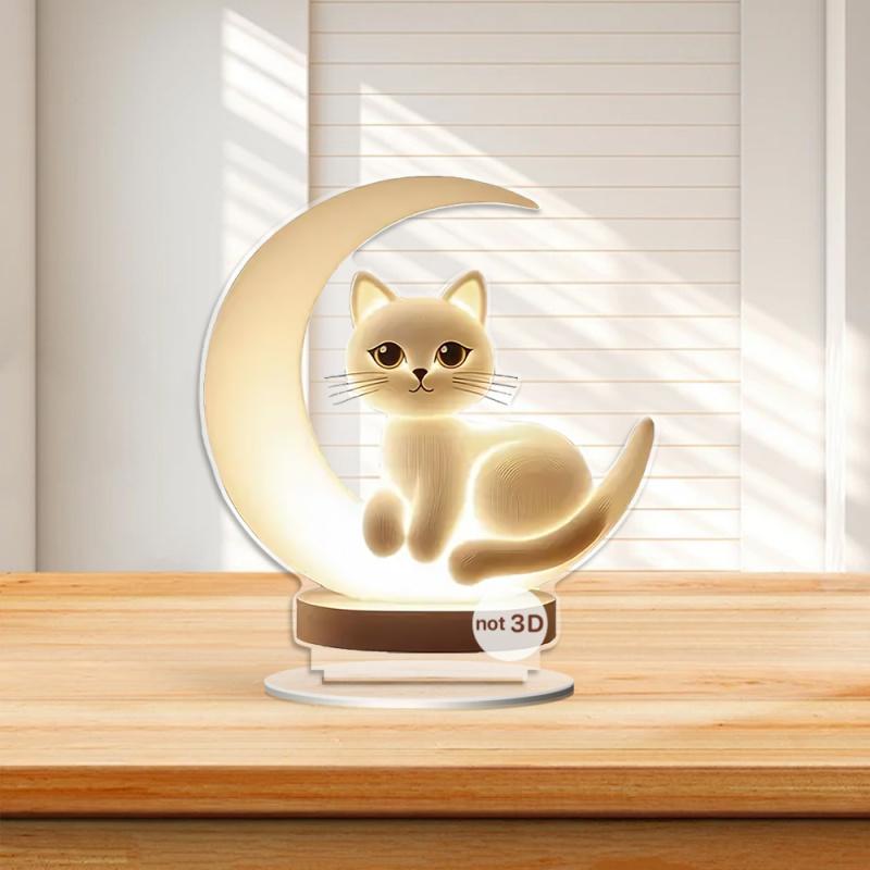 Moon Cat Acrylic Home Entrance Study Desk Ornament Prop Holiday Decoration Birthday Gift
