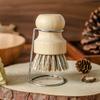 Natural Wooden Pot and Bowl Brush with Metal Stand Plant Fiber Bristles Ideal for Cleaning and Drying Kitchen Cleaning Essentials