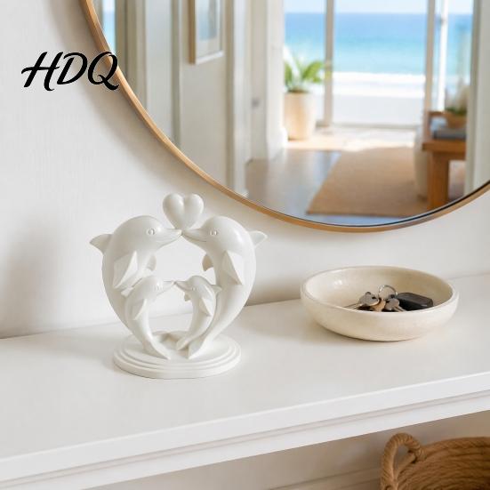 3D Printed Pla Art for Bedroom Dolphin Family of Four Ornament with Heart Design Minimalist Small Figurines Photo Props Desktop Animal Sculpture Home