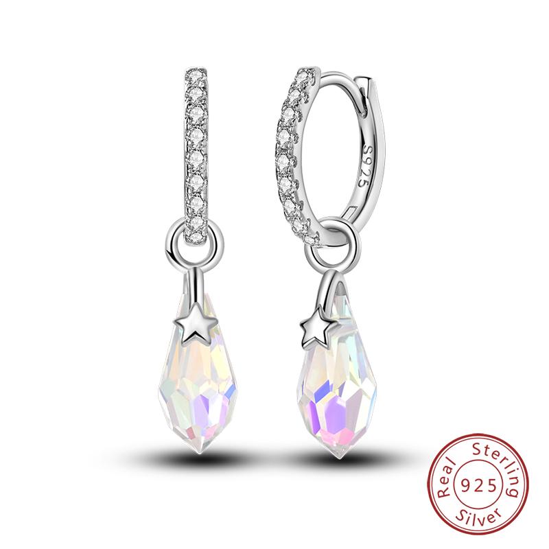 New 925 Sterling Silver Hope Rainbow Flower Earrings For Women Sparkling Colored Zircon Star Koi Earrings Party Jewelry