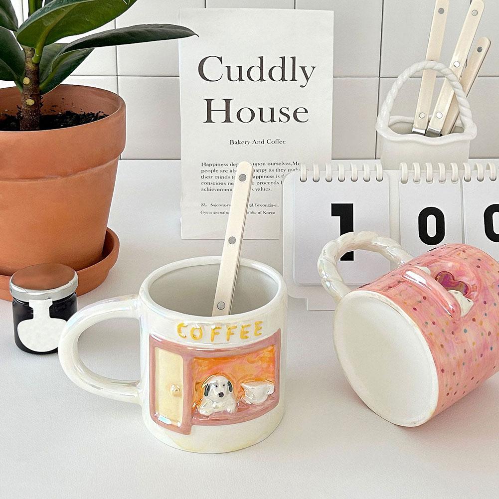 Cartoon Relief Animal Mug Cute Dog Chic-Style Hand Painted Coffee Milk Ceramic Cup Heat-resistant Breakfast Cup Couple Gift