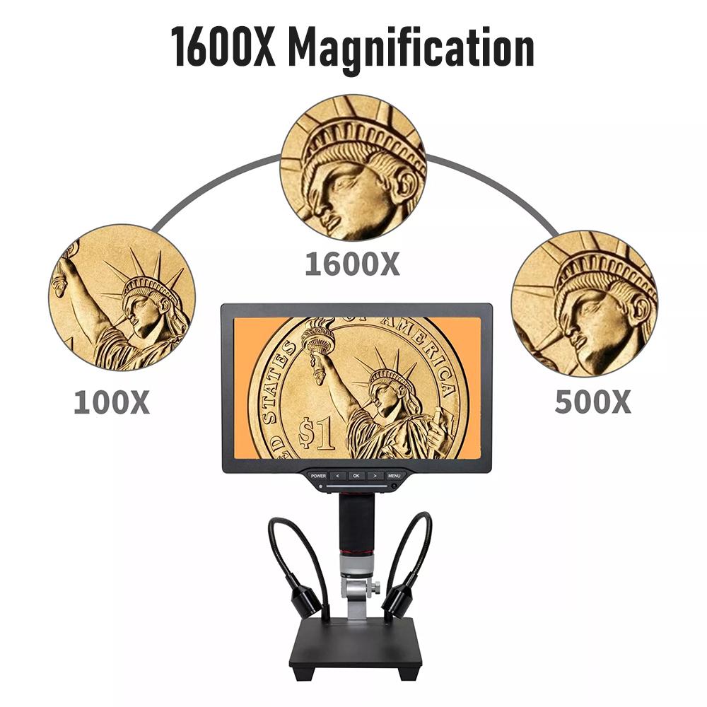 10,1-Zoll-LCD-USB-Digitalmikroskop 1080P Münzmikroskop 1-1600X 16MP Touch-Steuerung Leichtigkeit
