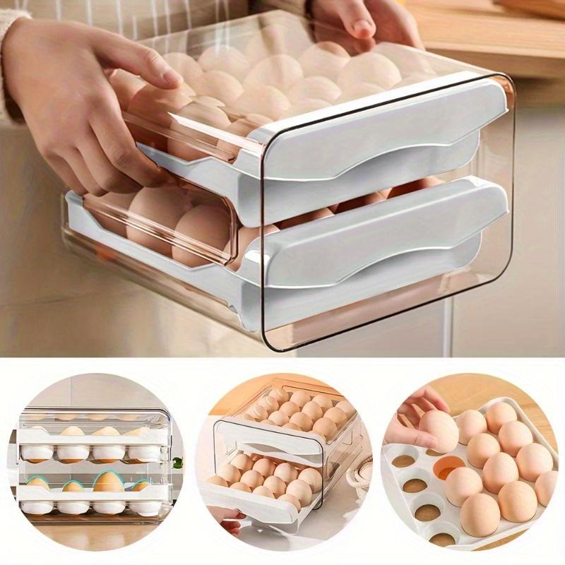 Refrigerator Egg Storage Box Drawer Style Egg Organizer 2-layer Pull-out Box For Keeping Eggs Fresh Large Capacity Kitchen Rack