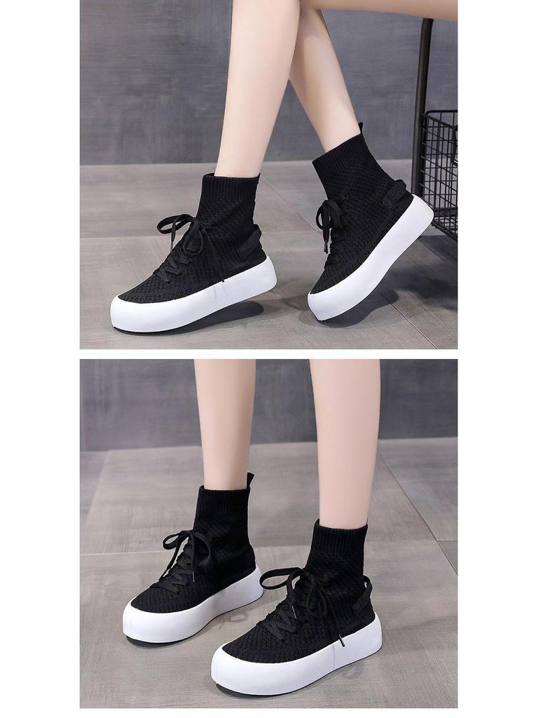 Women's Breathable Slimming Knit High-Top Sock Shoes - Spring/Summer 2025 Casual Sports Slip-On