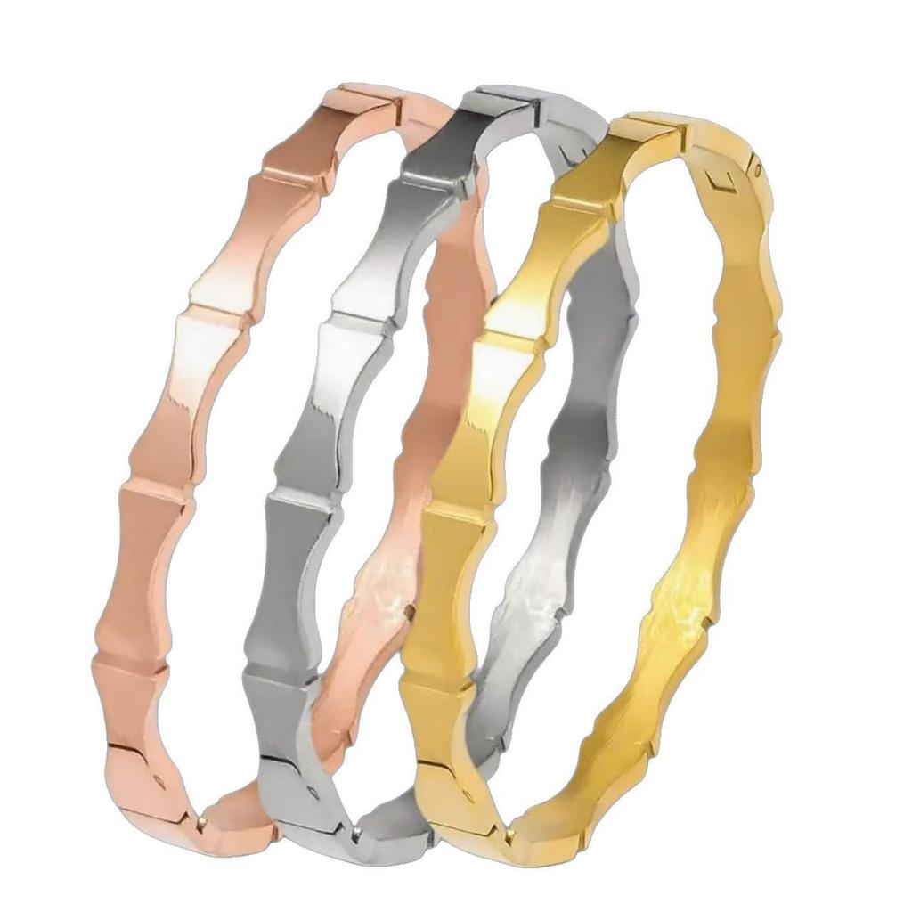 Women's Titanium Stainless Steel Bamboo Bracelet – Durable, Bath-Safe, and Colorfast, Perfect for Any Occasion
