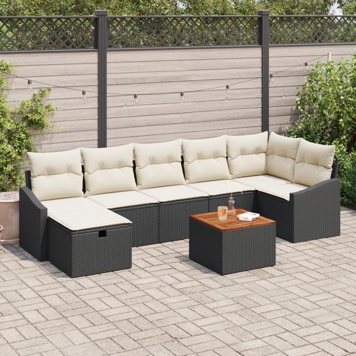 VidaXL Ensemble de Canapé de Jardin de 8 Pièces avec Coussins Noir Rattan Poly 3360904