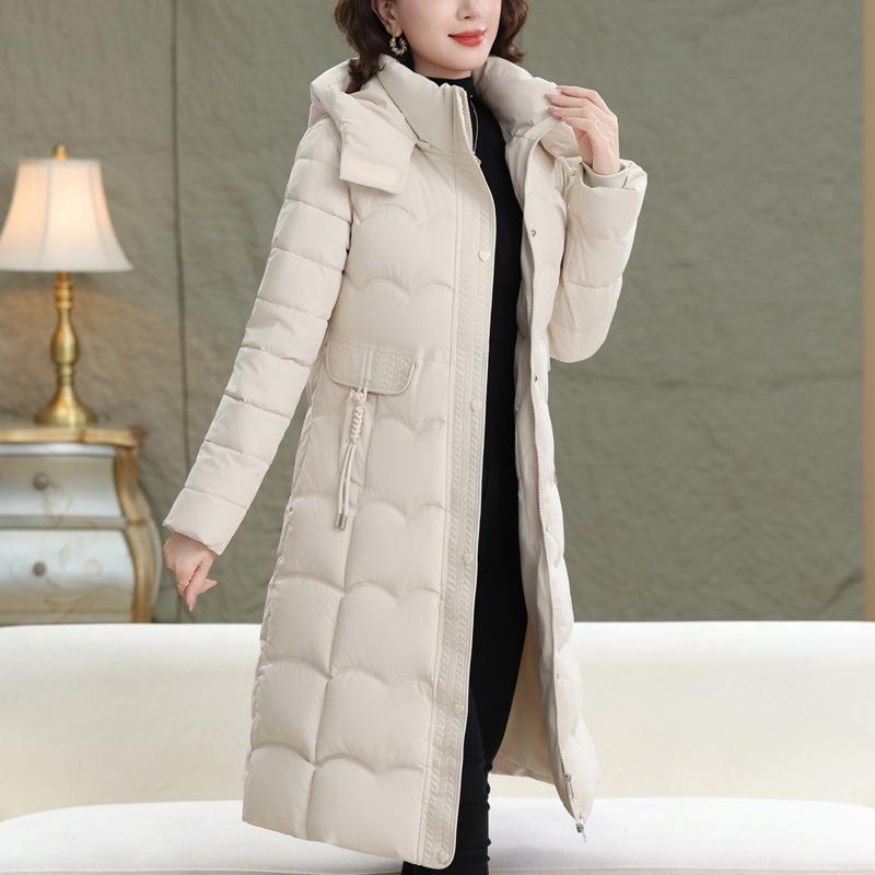 Μεγάλα Μεγέθη XL-5XL Μπουφάν Γυναικών Μέσης Ηλικίας Χειμωνιάτικα Μακριά Παρκά με Κουκούλα Χοντρά Ζεστά Κομψά Γυναικεία Μπουφάν