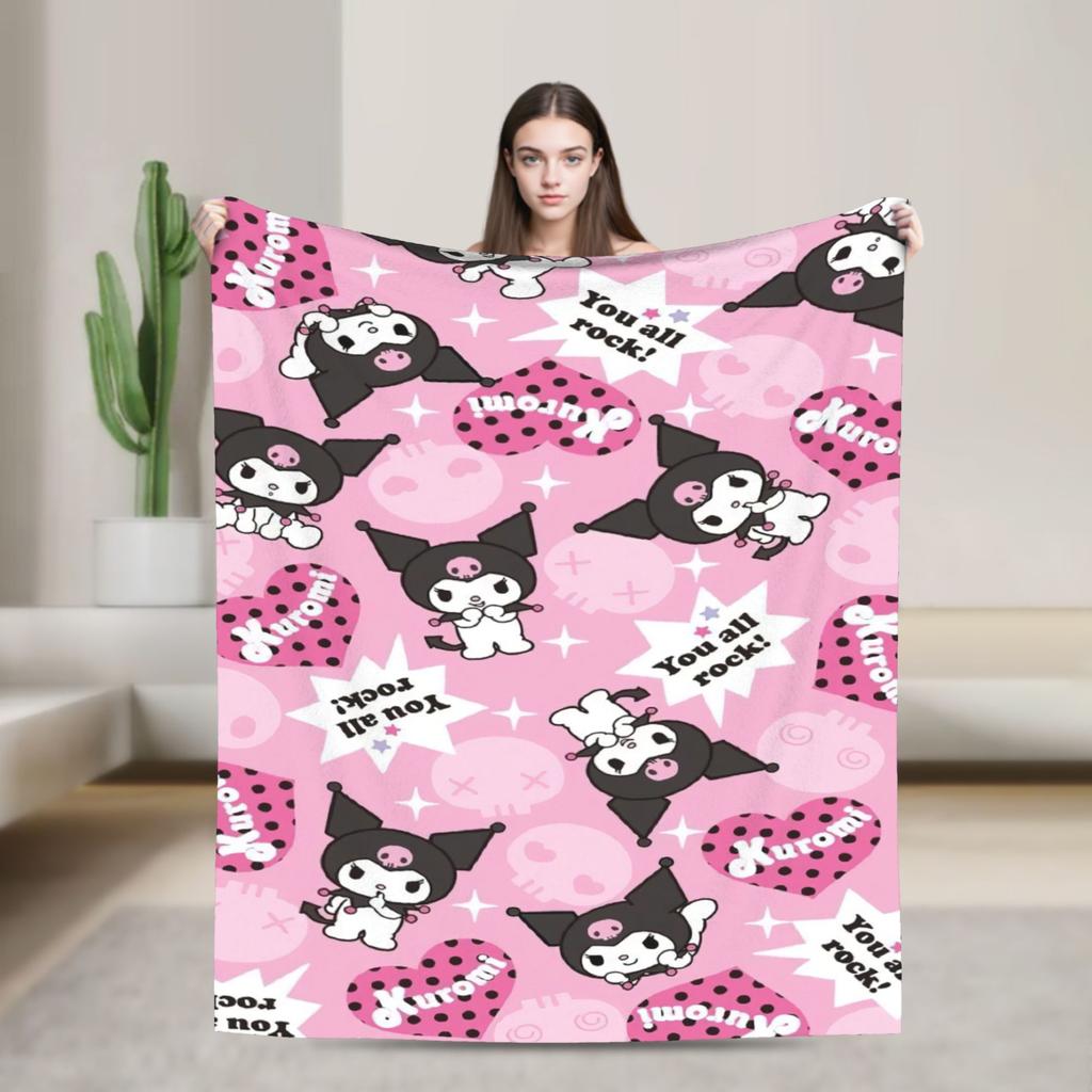 Purple Kuromi Blankets Kawaii Cartoon Wool Awesome Breathable Throw Blankets for Bedspread Autumn/Winter