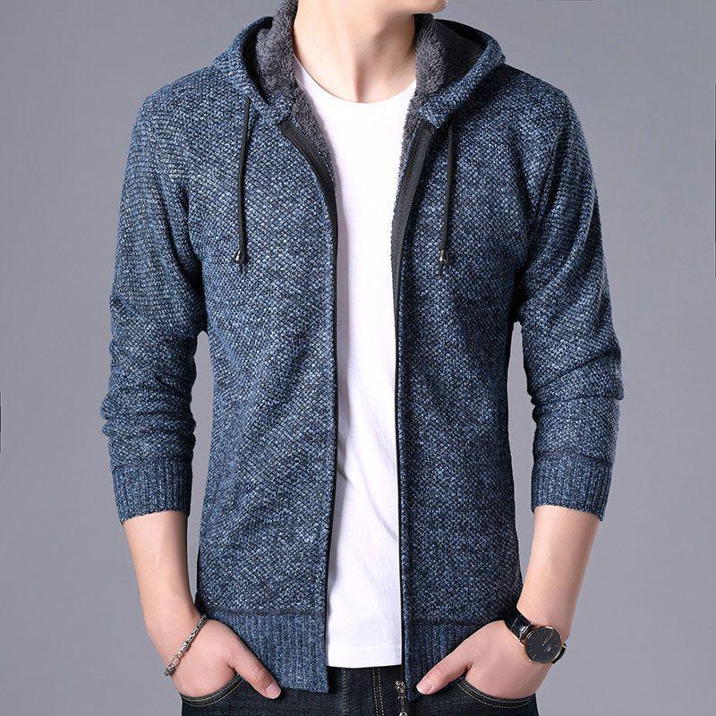 

Men s Hooded Velvet-Lined Sweater Jacket: Trendy Korean-Style Knit Cardigan for Fall and Winter XL is suitable for 120-140 catties