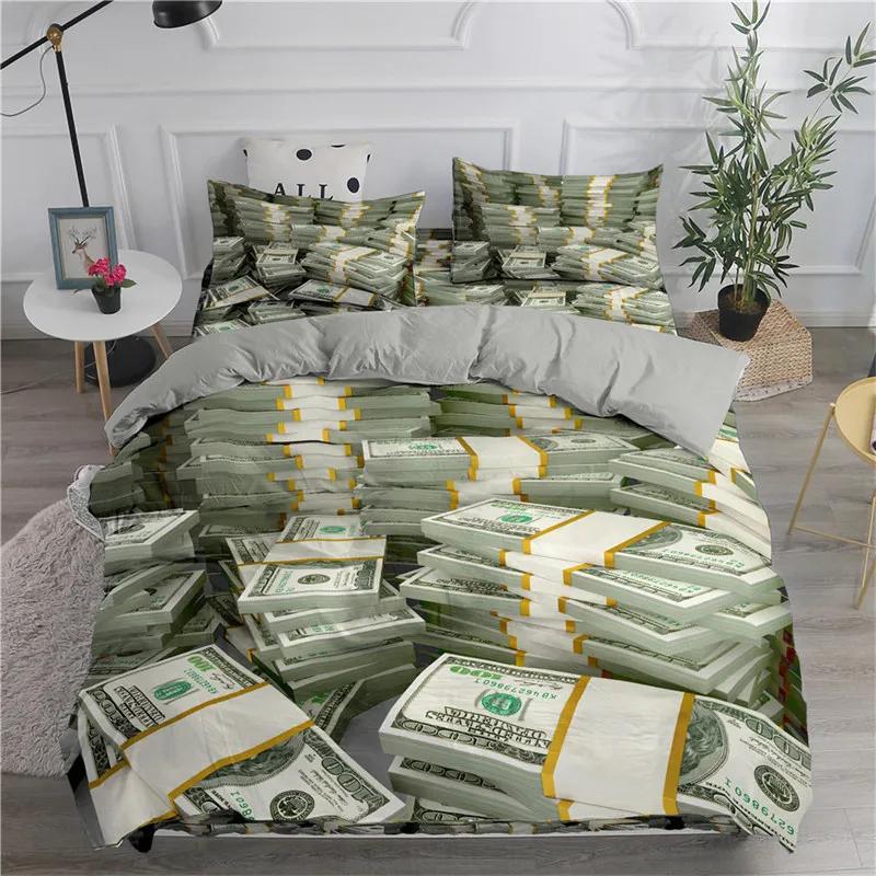 Money Duvet Cover King Microfiber Dollar Bills of United States Federal Reserve with The Portrait of Ben Franklin Bedding Set