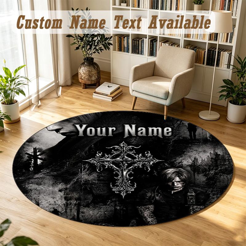 Resident Evil Personalized Round Rug Support Custom Name, Soft Home Decor Mat