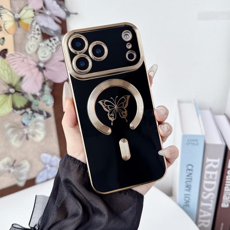 

Solid Color Magnetic Butterfly Plating Suitable IPhone 17PM Phone Case Apple 16promax New 15 Protective iPhone 14 Pro чёрный