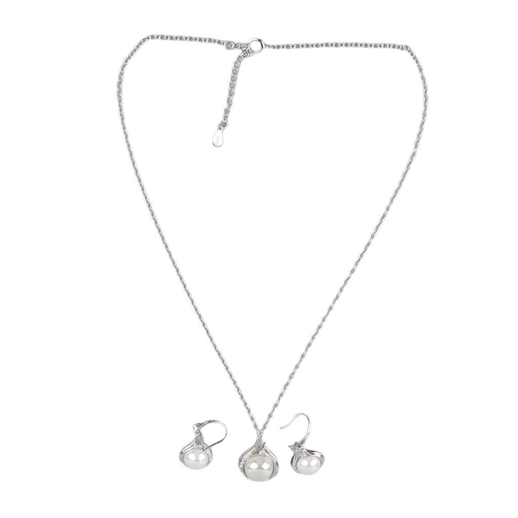Woman Artificial Pearl Jewelry Set with Case Faux Pearl Pendant Necklace Drop Earrings Fashion