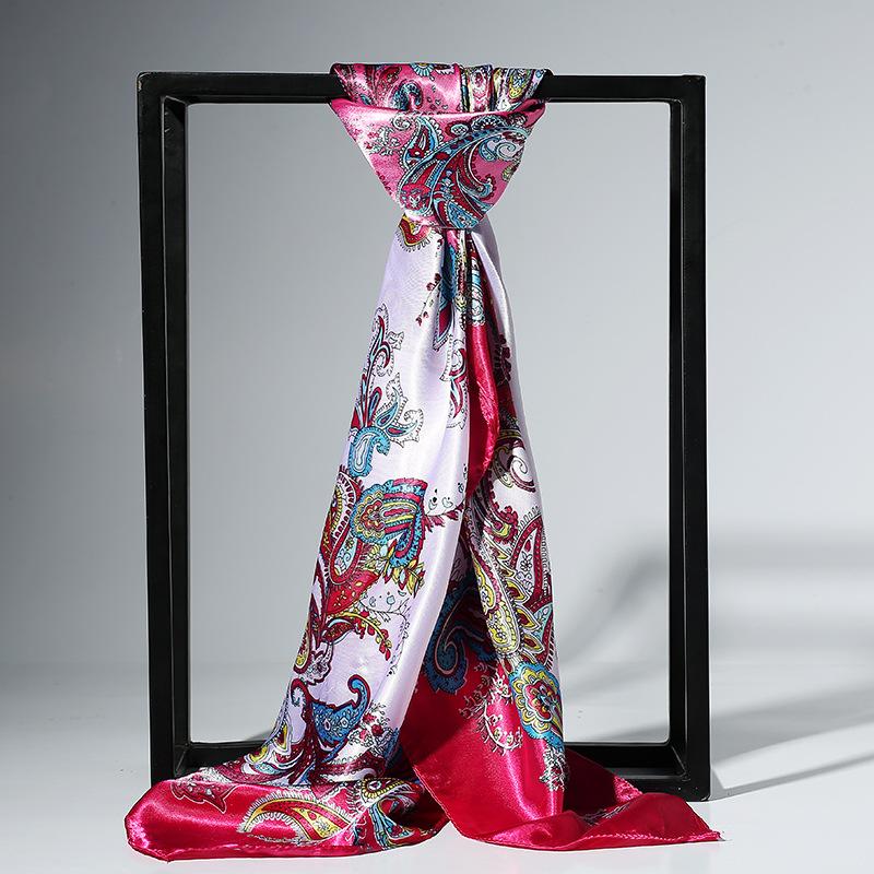 90cm Fashion Silk Satin Scarf For Women Headband Floral Print Kerchief Hijab Scarves Fermale Square Shawls and Wraps Neck Scarfs
