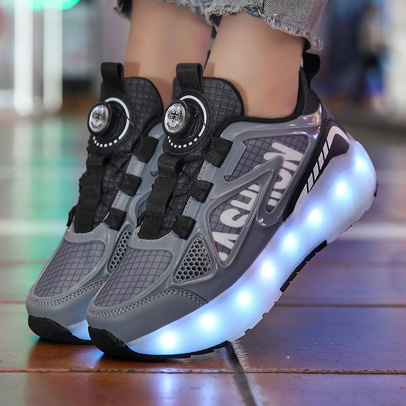 Summer Heely Shoes Girls Mesh Breathable Roller Skates Female Students Four-wheel Rechargeable LED Sports Skates Boys Glowing Sports Shoes