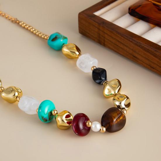 Colar Boho, Gargantilha Colorida de Contas de Resina, Colar Irregular Retrô para Mulheres, Joias Boho de Verão