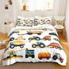 Construction Vehicles Boys Excavator Duvet Cover Yellow Tractor Truck Bedding Set for Teens Child Old Retro Car Theme Room Decor