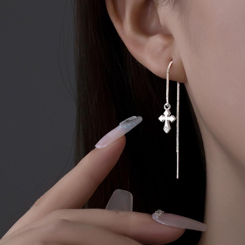 Cross Zirconia Long Chain Tassel Earrings: Hip Hop Street Style for Trendy Men and Women