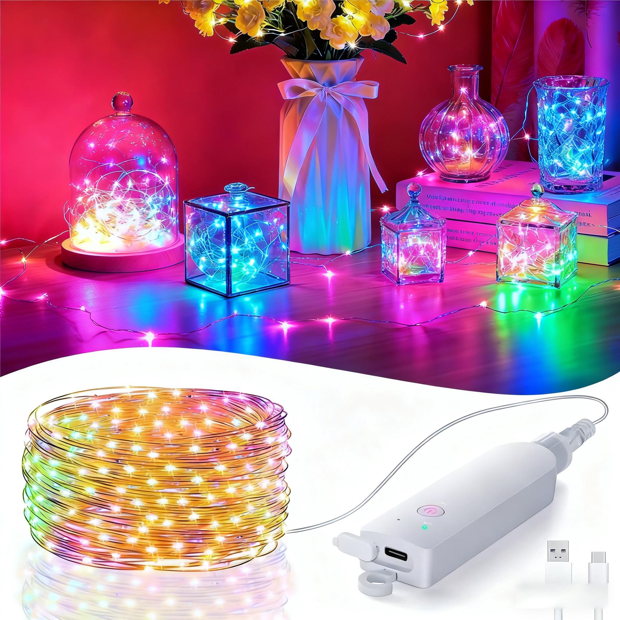 

5-20m LED Flashing Warmlight Rechargeable RGB String Lamp LED Fairy Light String Adjustable Dimming forBedroom Christmas Tree 5M