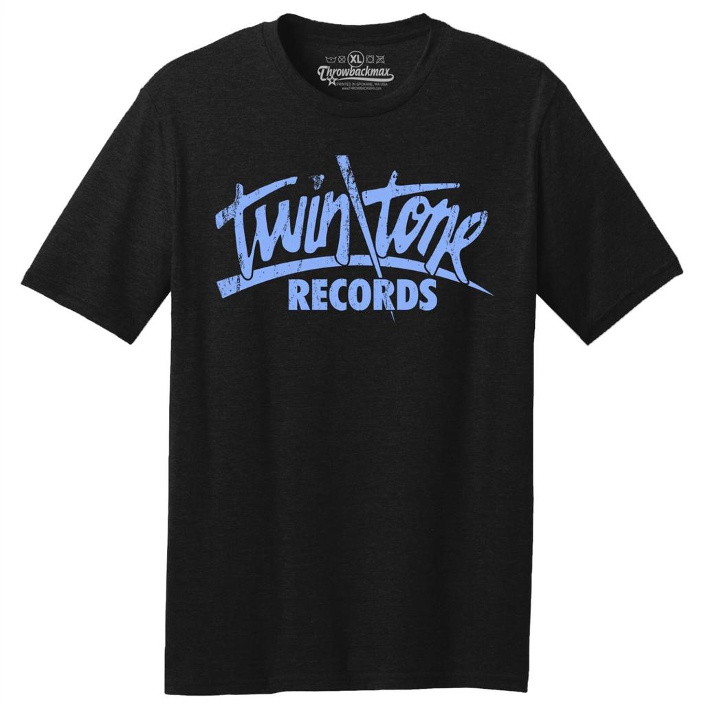 Throwbackmax TwinTone Record Label Classic Cut, Premium Tri-Blend Black T Shirt