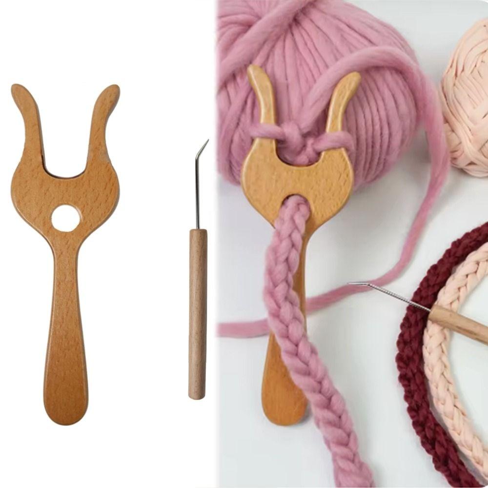 Ohnutá jehla Dřevěná pletací vidlička Ergonomická rukojeť Nástroj pro splétání šňůr DIY Háčkovací sady Dospělý