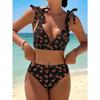 Bikini Set Stampa Ciliegia Nera 2025 Donna Spalline Annodabili Scollo a V Push Up Vita Alta Costume da Bagno Taglio Costume da Bagno Due Pezzi