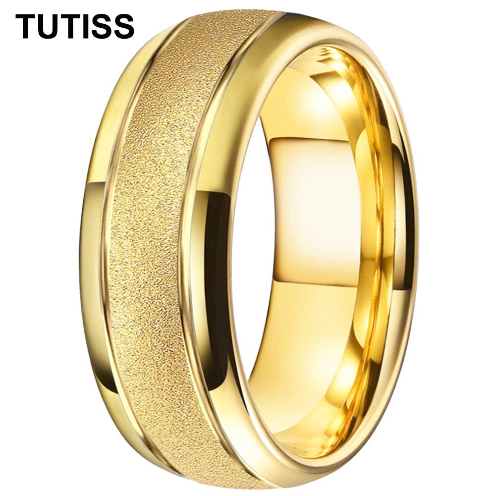 TUTISS 6/8mm Ready To Ship Sandblasted Gold Tungsten Ring for Men Women  Engagement Wedding Band Comfortable Fit