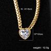 Gold Color Fashionable Stainless Steel Simple Classic Retro White Zircon Heart-Shaped Non Fading Pendant Necklace For Women