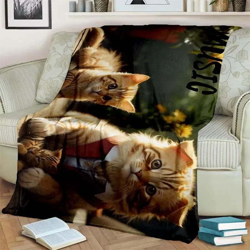 Warm and Cozy Cute Cat Pattern Flannel Blanket for Couch, Bed, Sofa, Office - Soft and Soothing Digital Printing Throw Blanket