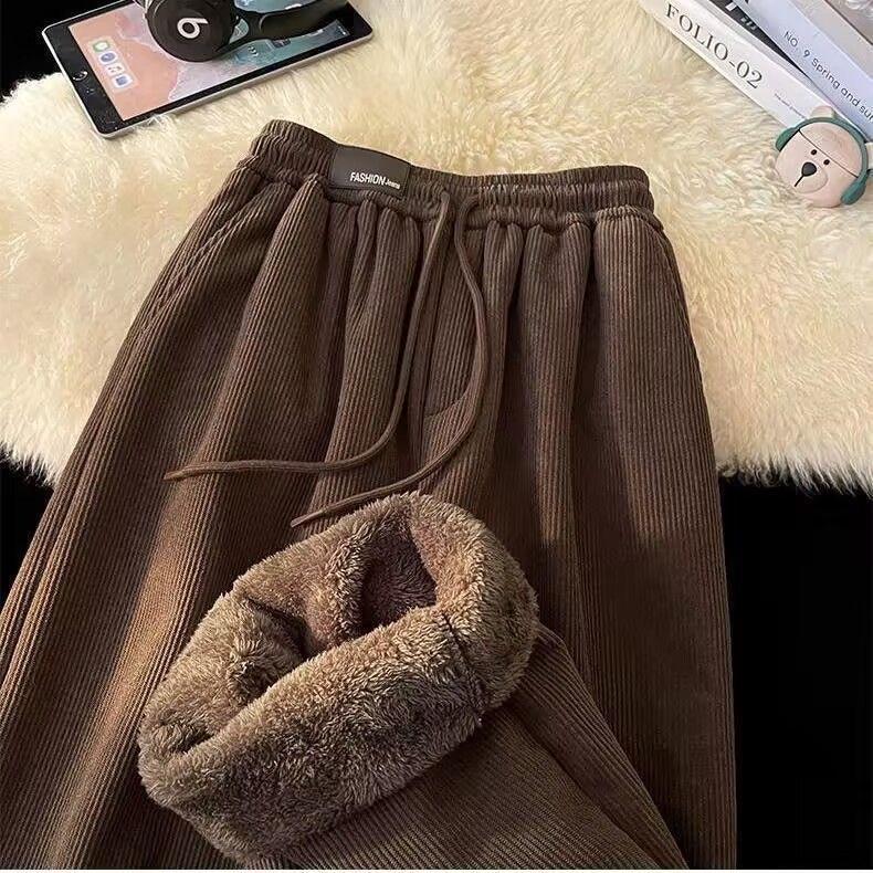 

Unisex Thickened Lambswool Corduroy Pants - Wide-Leg, Plus Velvet, Winter Warm Trousers for Autumn and Winter. Medium кофейный