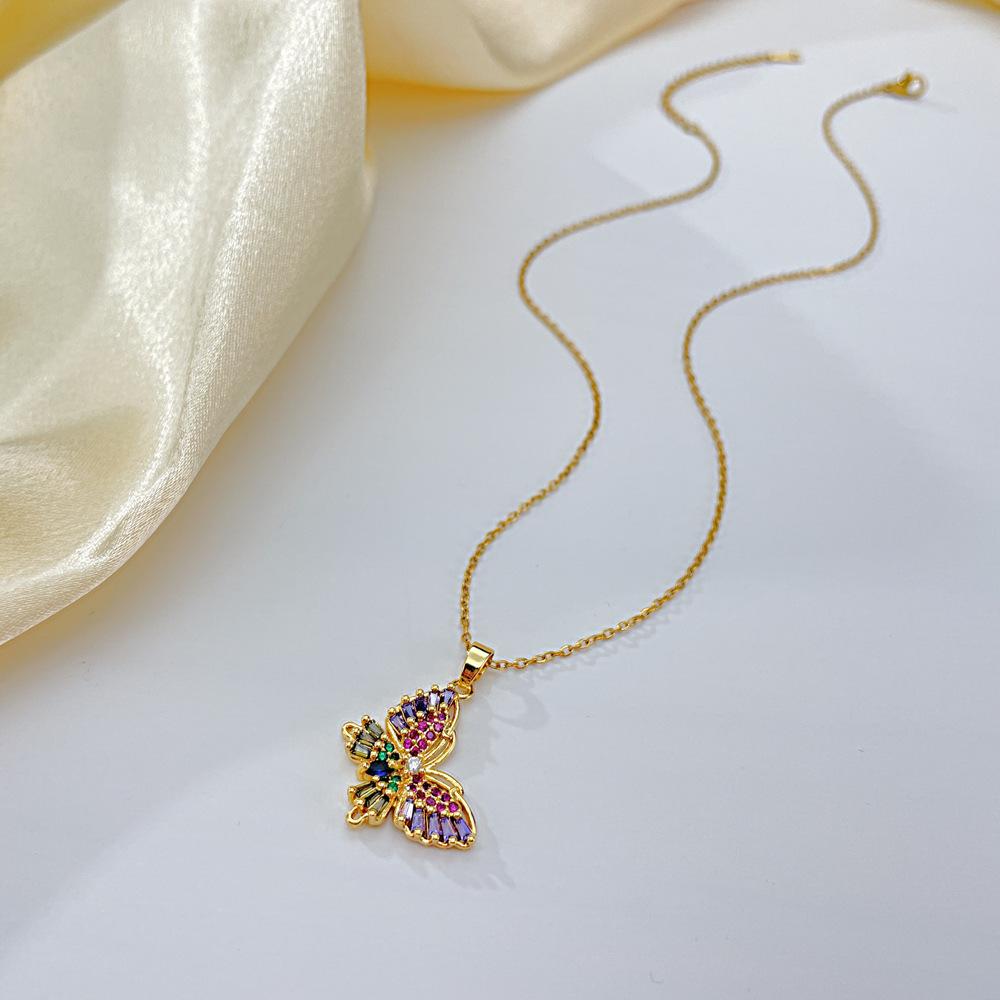 OPK Multicolor Butterfly Clavicle Chain Fashion Stainless Steel Necklace Girl
