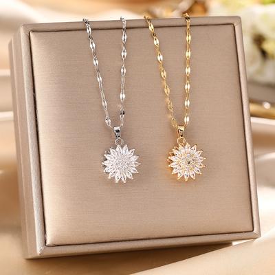 Rotatable Sunflower Pendant Necklace U Geometric Titanium Steel Light Luxury