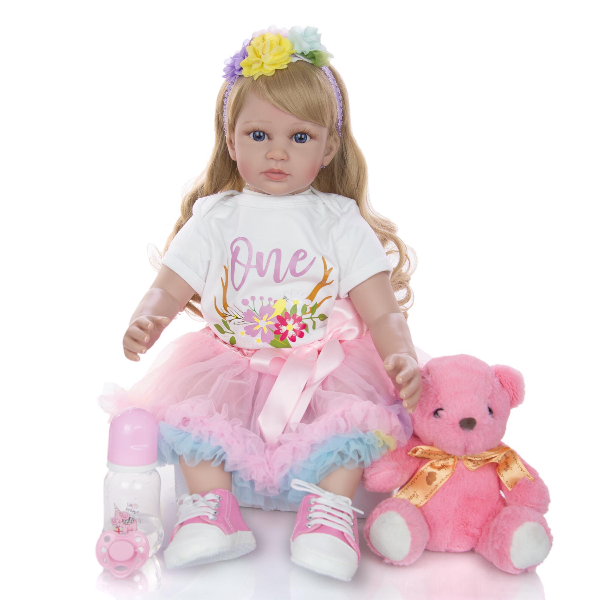 

60 см Силікон Reborn Baby Doll Toys 24 Inch Alive Fashion Princess Dolls Baby Kids Birthday Gift House Toy Girls Bonecas 60 cm синій
