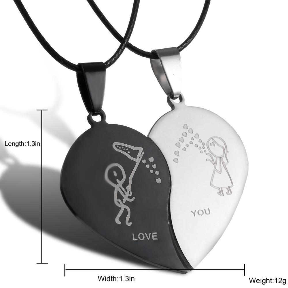 Couples Jewelry Broken Heart Necklaces Black Couple Necklace Stainless Steel Engraved Love You Pendants Necklace Valentine's Day