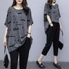 Zomerpak voor Dames, Westers Stijl Korte Mouwen Cropped Broek, Los, Modieus en Verjongend Tweedelig Pak
