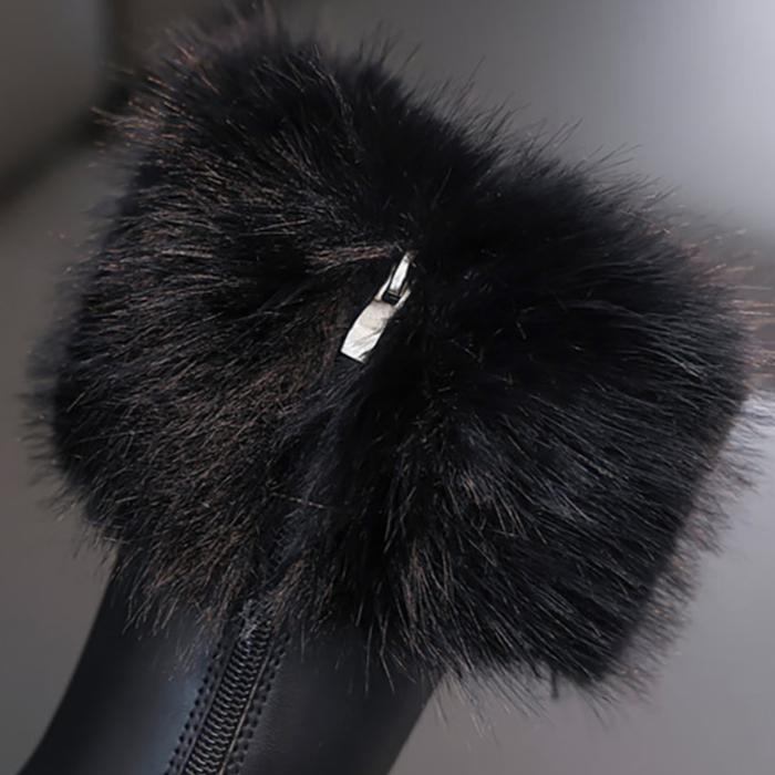 Schneestiefel für Teenager-Mädchen, dick, warm, Kunstfell, modische Schuhe, Plateau, wasserdicht, lange Stiefel für Mädchen, wadenlange Freizeitstiefel