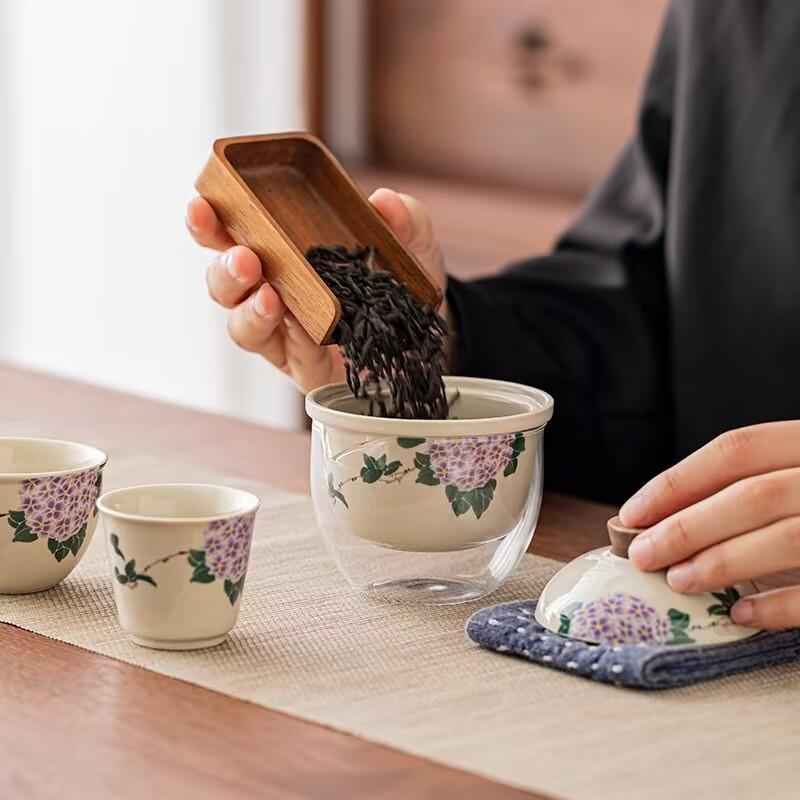 Hydrangea | Women'S Travel Tea Set, Small Set, One Pot And Two Cups, Value-Added Outdoor Camping, Portable Express Cup Gift