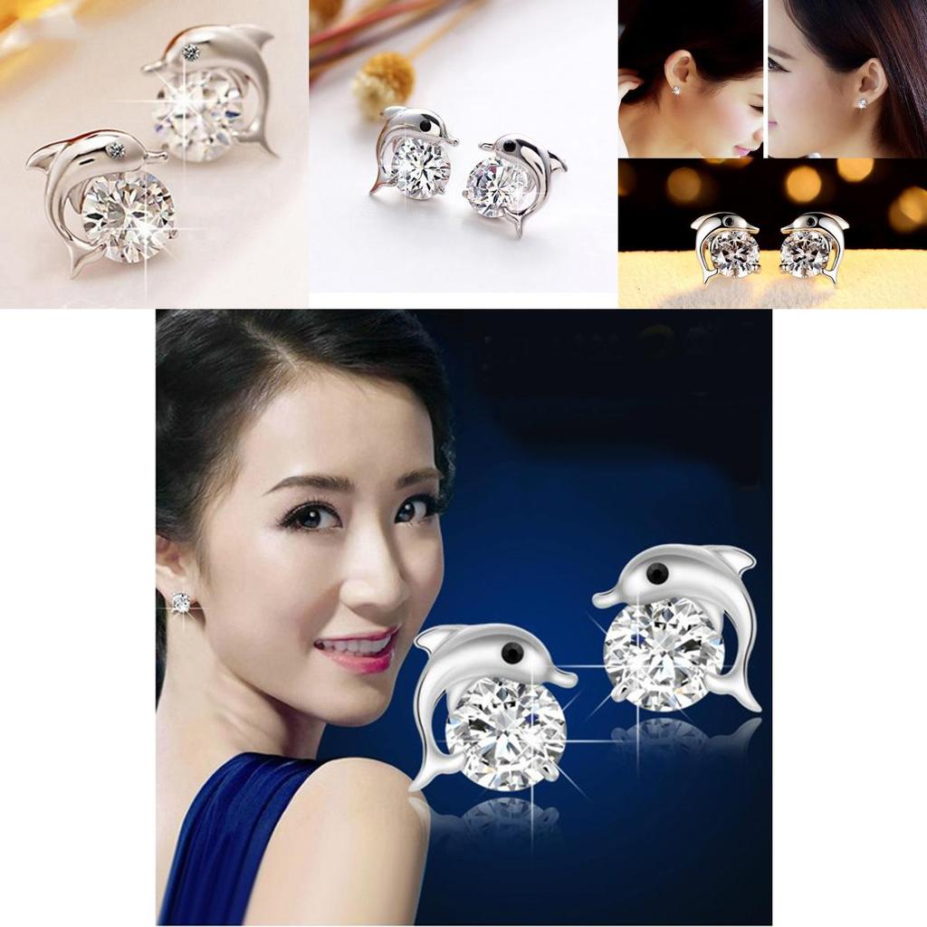 Exquisite Ladies Dolphin's Love Rhinestone Ear Stud Earrings With Timeless Design