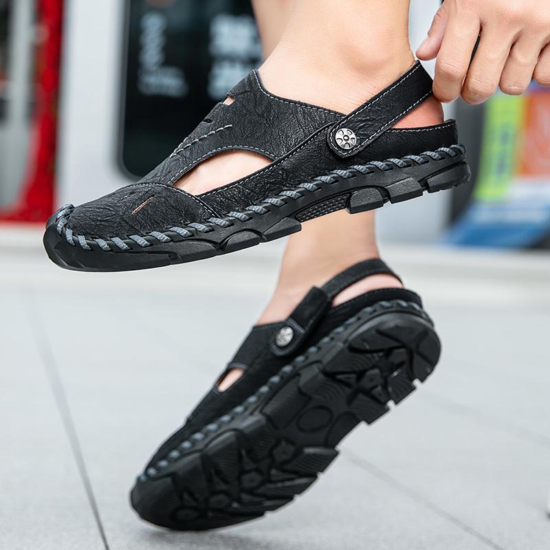 Men Retro Slippers Outdoor Summer Clogs Brown Hiking Sandals Black Beach Shoes Plus Size 46 47