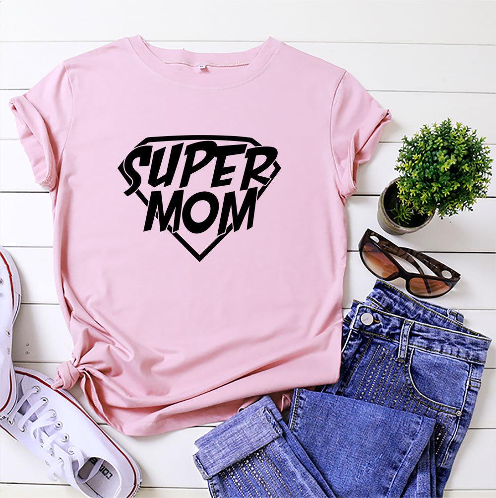 Super Mom Print Women T Shirt Short Sleeve O Neck Loose Women Tshirt Ladies Tee Shirt Tops Clothes Camisetas Mujer
