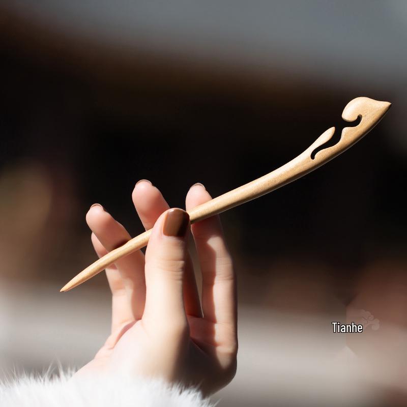 Livrare Gratuită Agrafă de Păr de Lux din Lemn de Piersic pentru Femei – Stil Chinezesc Antic & Modern