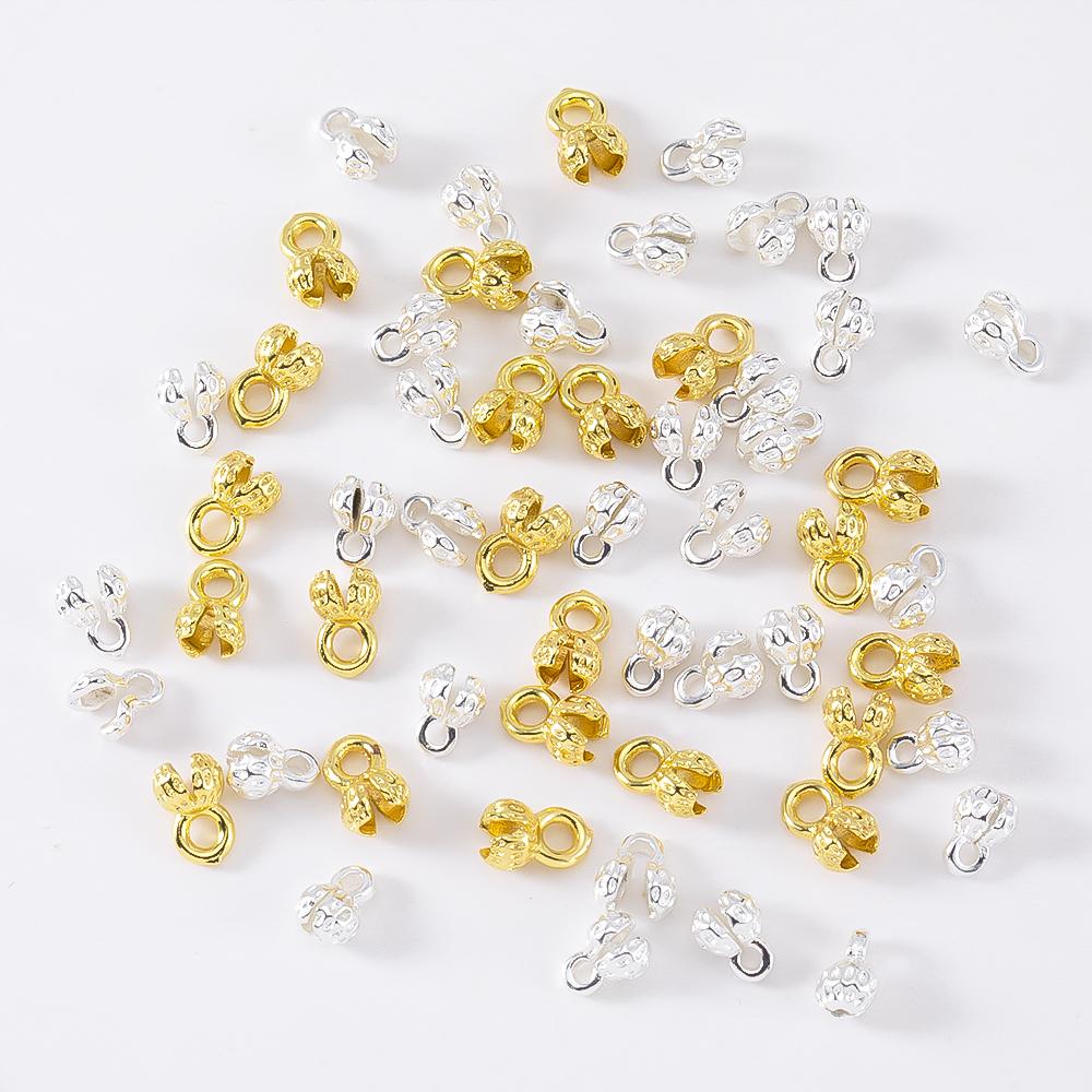 10Pcs Crimp End Bead Accessories 18K Gold Plated Clam Shell Bead Tip Crimp Ends Ball Chain Connector DIY Jewelry Making Supplies