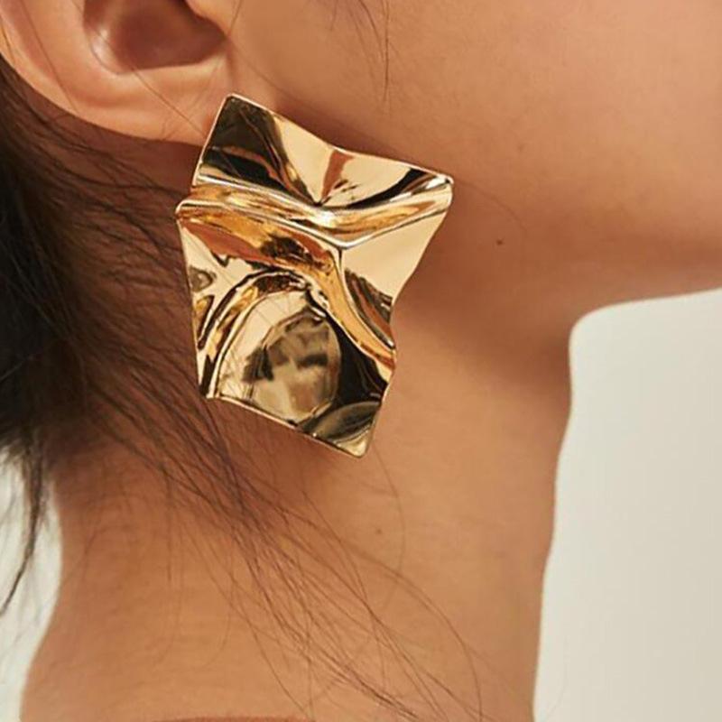 Übertriebene goldene, quadratische, unregelmäßige Zinklegierung mit Spiegel, große Ohrringe für Damen, Punk-Ohrringe, Statement-Ohrschmuck, Geschenk für Paare