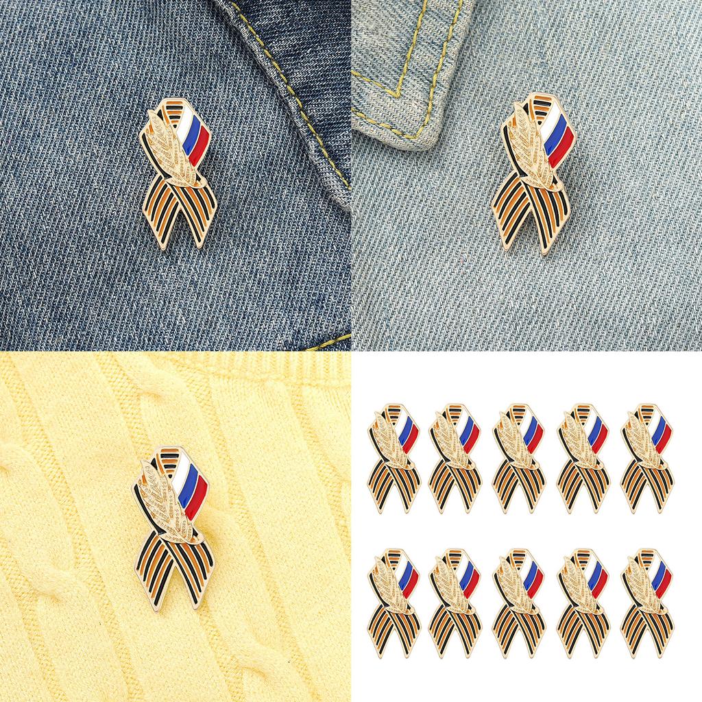 Set Of 10 Metal Emblems Brooche Pin With Wheat Strip Texture Vintage Badges For Enhancing Outfit of Formal Gatherings