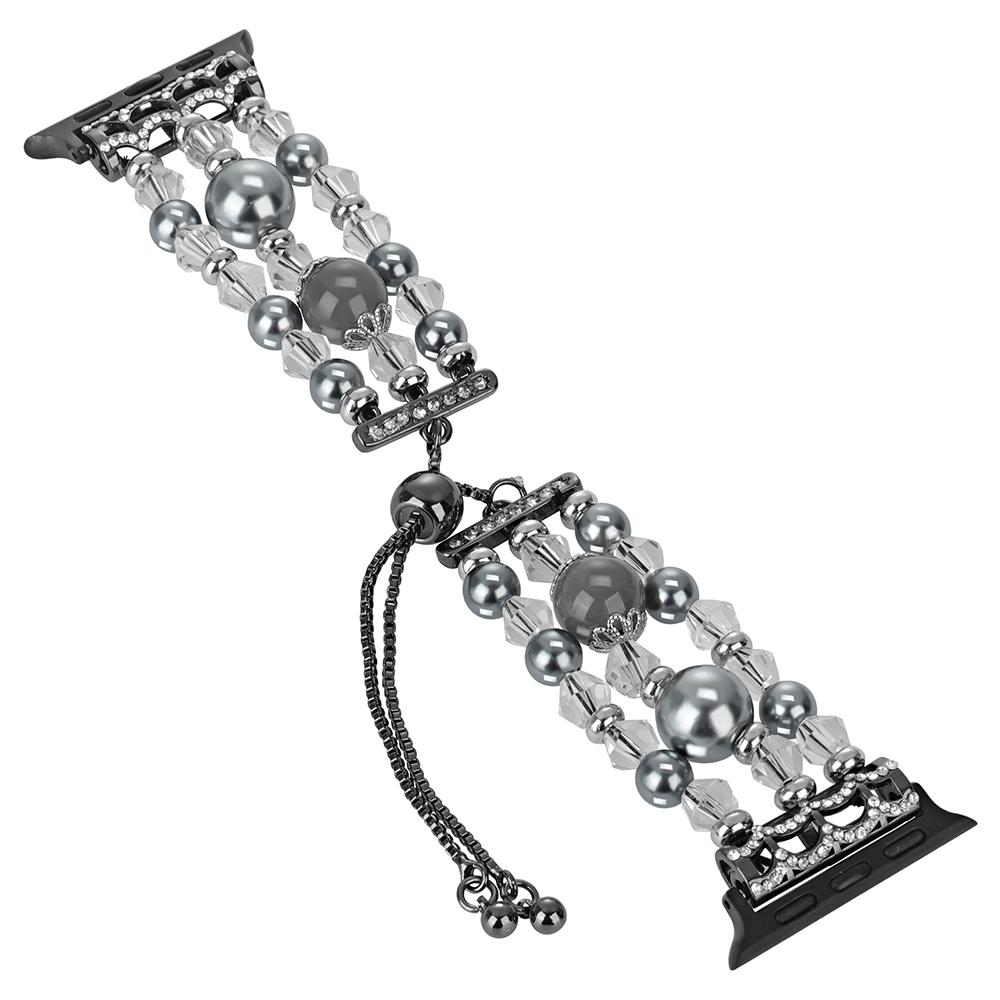 

For Apple Watch Series 10 46mm/Ultra 2 Ultra 49mm/Series 9 8 7 45mm/6 5 4 SE (2023) SE (2022) SE 44mm/3 2 1 42mm Beads Watch Band Adjustable Bracelet Grey