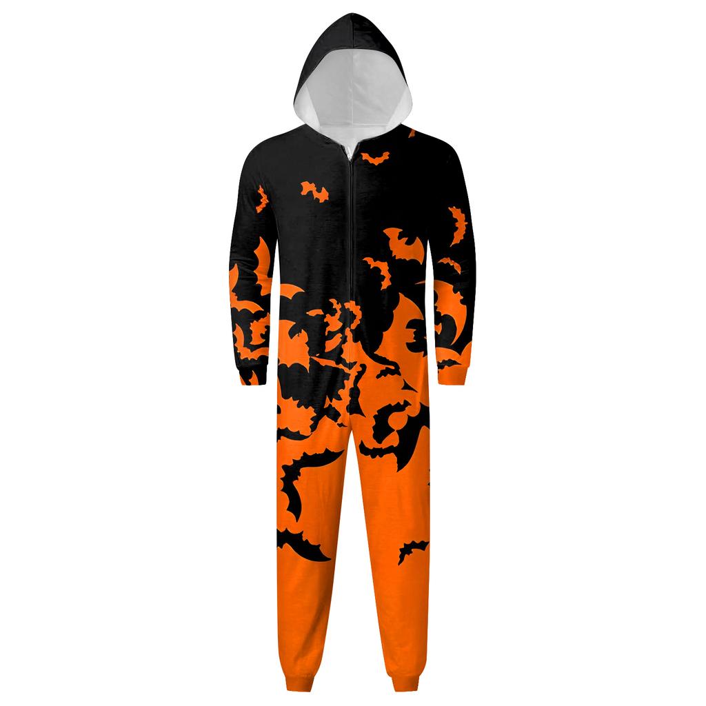 Halloween Printed Family Matching Hooded Long Sleeved Zippered Hooded Jumpsuit Set