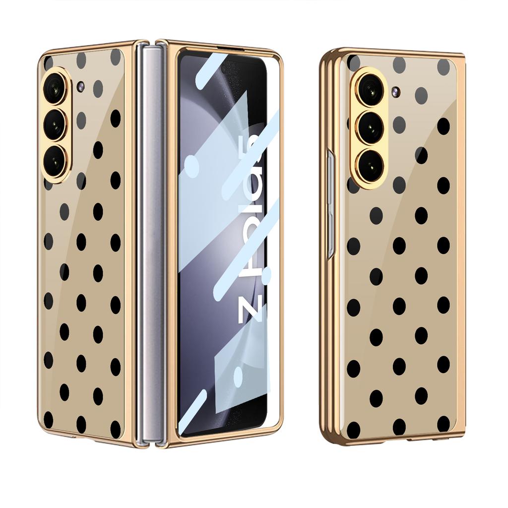 Luxury Plating Screen Glass Case For Samsung Galaxy Z Fold 7 6 5 Case Back Painted Pattern Glass Plastic Cover For Galaxy Z Fold 6